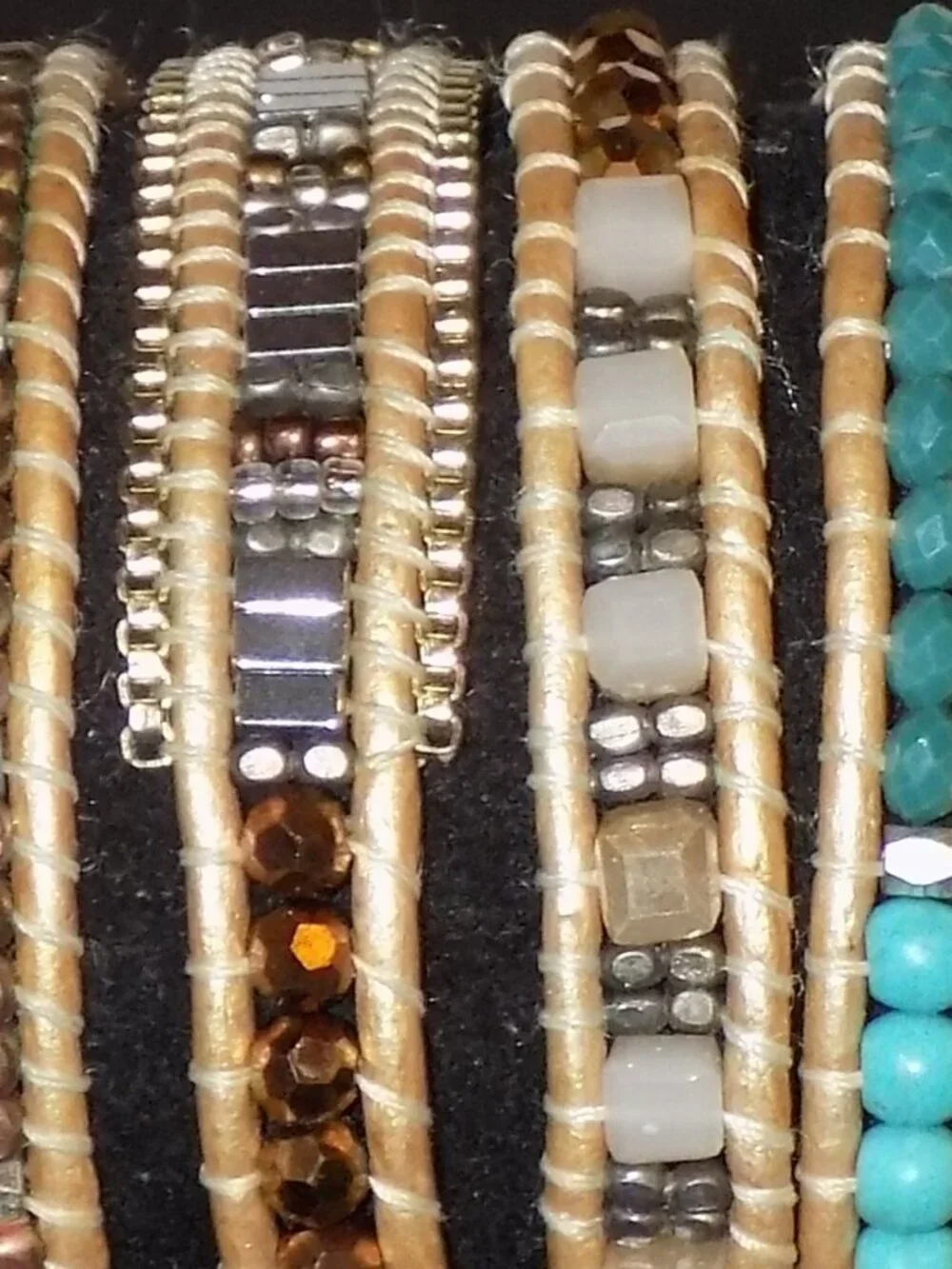 Nakamol Long Beaded Boho Wrap Bracelet.  Lame Cord, Crystal, Metal, Earthtones